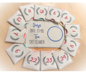 Stickdatei ITH - Mug Rug Tee statt Gedanken